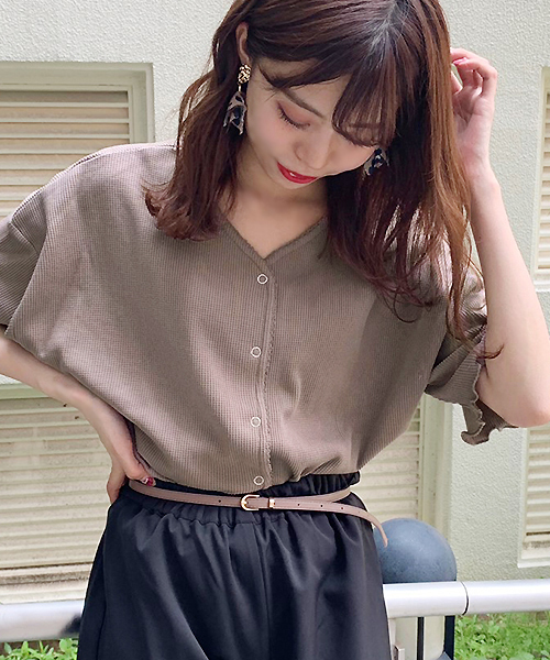 apres jour（アプレジュール）の「スナップボタンワッフルTシャツ【ZOZOTOWN限定アイテム】（Tシャツ/カットソー・レディース・モカ/ラベンダー/オレンジ系その他・フリー）」の9枚目の写真