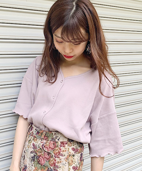 apres jour（アプレジュール）の「スナップボタンワッフルTシャツ【ZOZOTOWN限定アイテム】（Tシャツ/カットソー・レディース・モカ/ラベンダー/オレンジ系その他・フリー）」の13枚目の写真