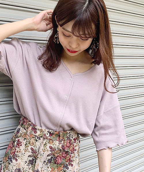 apres jour（アプレジュール）の「スナップボタンワッフルTシャツ【ZOZOTOWN限定アイテム】（Tシャツ/カットソー・レディース・モカ/ラベンダー/オレンジ系その他・フリー）」の14枚目の写真