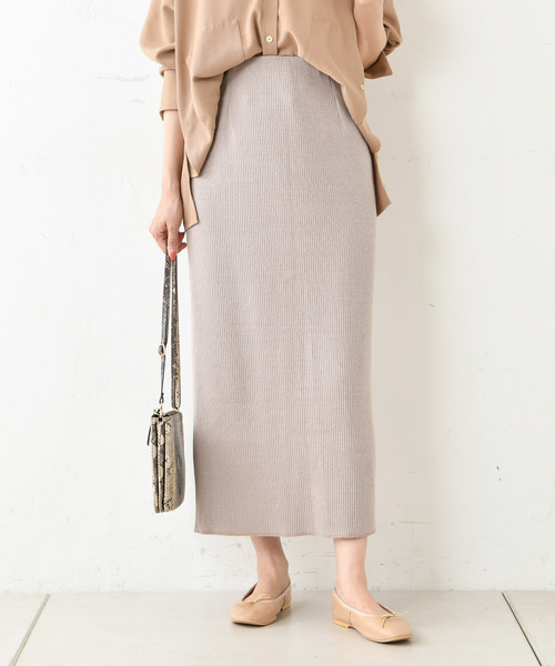 DouDou（ドゥドゥ）の「カットリブ2WAYスカート（スカート・レディース・アイボリー/グレイッシュベージュ・FREE）」の2枚目の写真