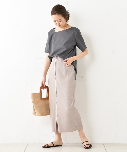 DouDou（ドゥドゥ）の「カットリブ2WAYスカート（スカート・レディース・アイボリー/グレイッシュベージュ・FREE）」の14枚目の写真