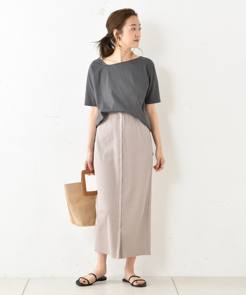 DouDou（ドゥドゥ）の「カットリブ2WAYスカート（スカート・レディース・アイボリー/グレイッシュベージュ・FREE）」の3枚目の写真