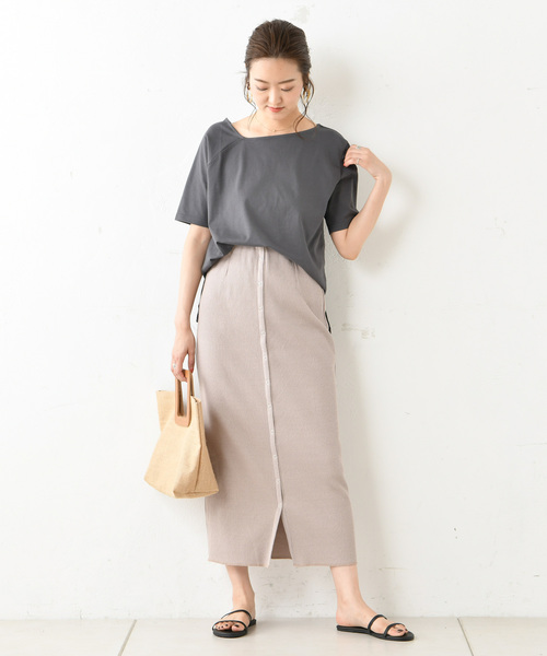 DouDou（ドゥドゥ）の「カットリブ2WAYスカート（スカート・レディース・アイボリー/グレイッシュベージュ・FREE）」の9枚目の写真