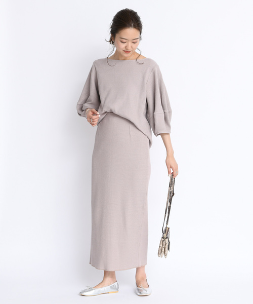 DouDou（ドゥドゥ）の「カットリブ2WAYスカート（スカート・レディース・アイボリー/グレイッシュベージュ・FREE）」の5枚目の写真