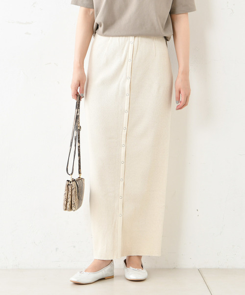 DouDou（ドゥドゥ）の「カットリブ2WAYスカート（スカート・レディース・アイボリー/グレイッシュベージュ・FREE）」の6枚目の写真