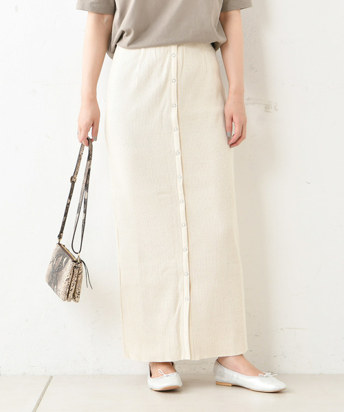 DouDou（ドゥドゥ）の「カットリブ2WAYスカート（スカート・レディース・アイボリー/グレイッシュベージュ・FREE）」の12枚目の写真