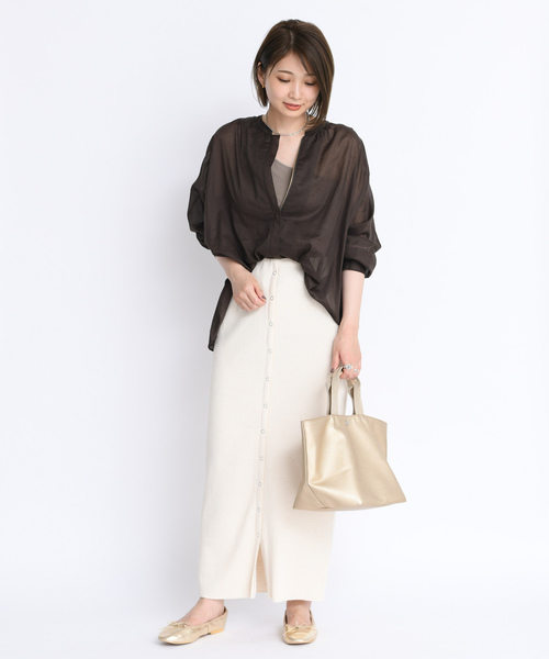 DouDou（ドゥドゥ）の「カットリブ2WAYスカート（スカート・レディース・アイボリー/グレイッシュベージュ・FREE）」の7枚目の写真