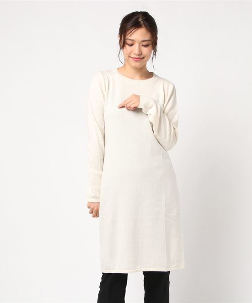 BENETTON (UNITED COLORS OF BENETTON)(ベネトンユナイテッドカラーズオブベネトン)の「ウエスト切り替えニットワンピース(ワンピース)」|オフホワイト