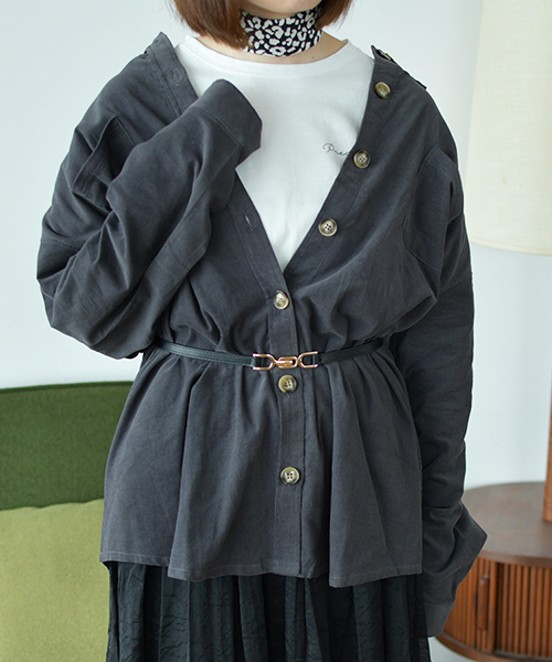 PairPair(ペアペア)の「スカーフ付きビッグシルエットコーデュロイシャツ(シャツ/ブラウス・レディース・ブラック/モカ・FREE)」の4枚目の写真