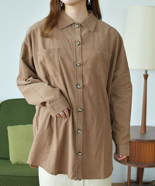 PairPair(ペアペア)の「スカーフ付きビッグシルエットコーデュロイシャツ(シャツ/ブラウス・レディース・ブラック/モカ・FREE)」の8枚目の写真