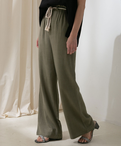 rectangle(レクタングル)の「ロープベルト麻混ワイドパンツ(その他パンツ・レディース・カーキ/キナリ/ベージュ・MEDIUM/LARGE)」の9枚目の写真