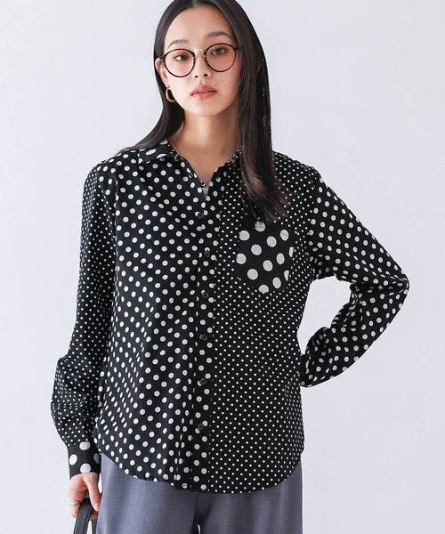 n'OrLABEL(ノアールレーベル)の「『アシンメトリードット柄シャツ』(シャツ/ブラウス・レディース・ブラック/オフホワイト・1/2/3)」の8枚目の写真