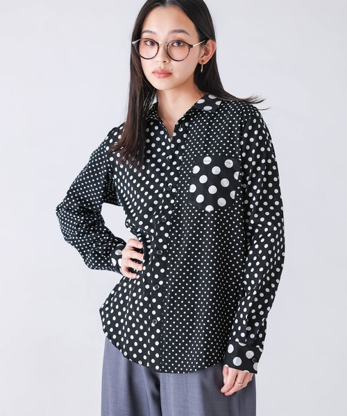 n'OrLABEL(ノアールレーベル)の「『アシンメトリードット柄シャツ』(シャツ/ブラウス・レディース・ブラック/オフホワイト・1/2/3)」の9枚目の写真