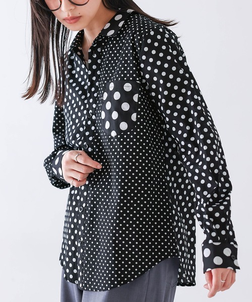 n'OrLABEL(ノアールレーベル)の「『アシンメトリードット柄シャツ』(シャツ/ブラウス・レディース・ブラック/オフホワイト・1/2/3)」の13枚目の写真