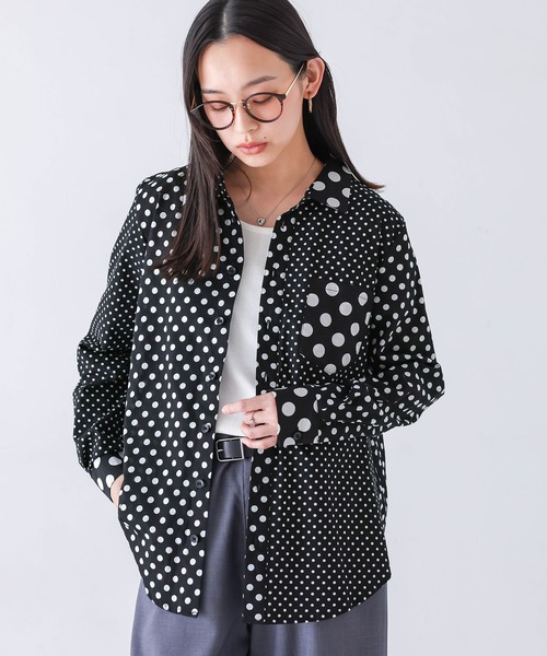 n'OrLABEL(ノアールレーベル)の「『アシンメトリードット柄シャツ』(シャツ/ブラウス・レディース・ブラック/オフホワイト・1/2/3)」の10枚目の写真