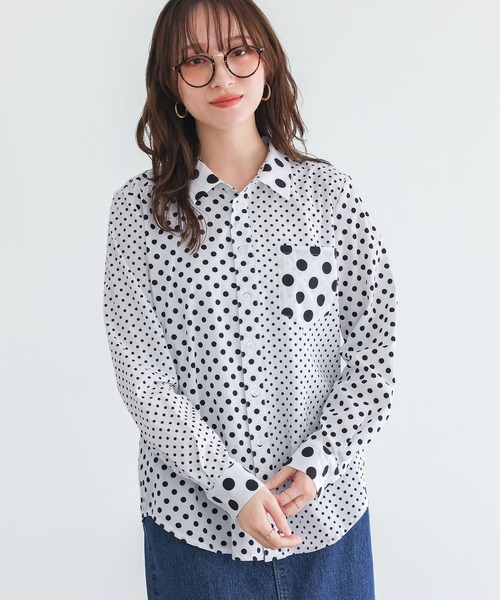 n'OrLABEL(ノアールレーベル)の「『アシンメトリードット柄シャツ』(シャツ/ブラウス・レディース・ブラック/オフホワイト・1/2/3)」の14枚目の写真