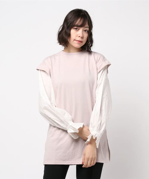 STYLEBLOCK（スタイルブロック）の「ミニ裏毛60sローンスリーブ切り替えサイドスリットプルオーバーチュニック（チュニック・レディース・カーキ/ラベンダー/アイボリー・M）」の3枚目の写真