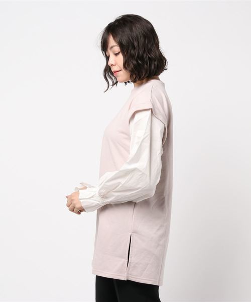STYLEBLOCK（スタイルブロック）の「ミニ裏毛60sローンスリーブ切り替えサイドスリットプルオーバーチュニック（チュニック・レディース・カーキ/ラベンダー/アイボリー・M）」の4枚目の写真