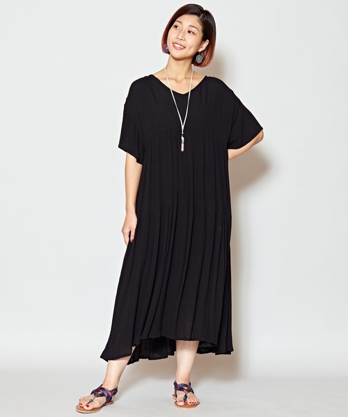 チャイハネ（チャイハネ）の「【チャイハネ】yul レーヨンクレープティアードワンピース（ワンピース・レディース・ピンク/ホワイト/ミント/イエロー/ブルー/ブラック・FREE）」の15枚目の写真