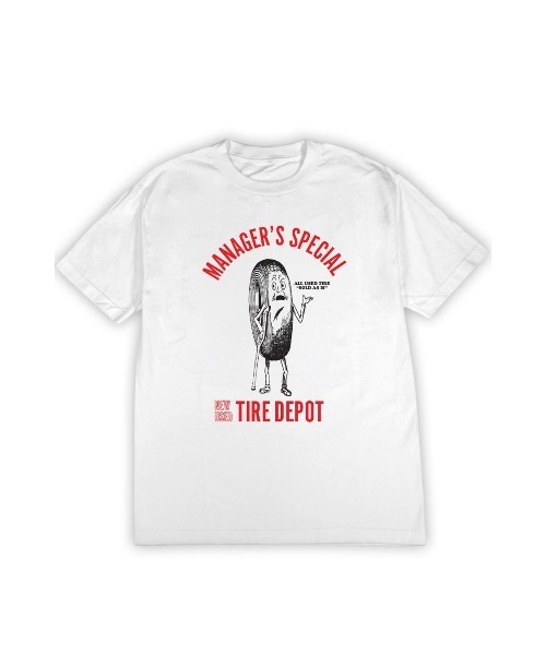 MANAGER'S SPECIAL（マネージャーズスペシャル）の「【MANAGERS SPECIAL】マネージャーズスペシャル TIRE DEPOT T（Tシャツ/カットソー・メンズ・ホワイト/ブルー/オレンジ/イエロー・LARGE/SMALL/MEDIUM/X-LARGE）」の2枚目の写真