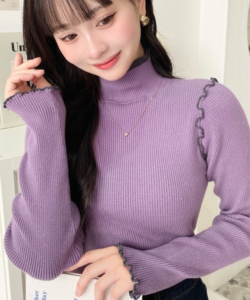 12Gインナーハイネック配色メローリブニットプルオーバー