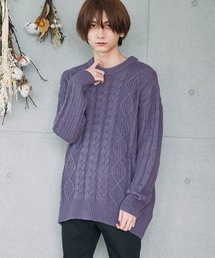 D Factory | オーバーサイズ アラン編み ビッグシルエット クルーネック ケーブルニットセーター(ニット/セーター)