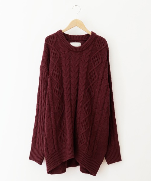 D Factory（ディー ファクトリー）の「オーバーサイズ アラン編み ビッグシルエット クルーネック ケーブルニットセーター（ニット/セーター・メンズ・杢グレー/ブラック/アイボリー/キャメル/パープル/ベージュ/ブラウン/ワイン・FREE）」の8枚目の写真
