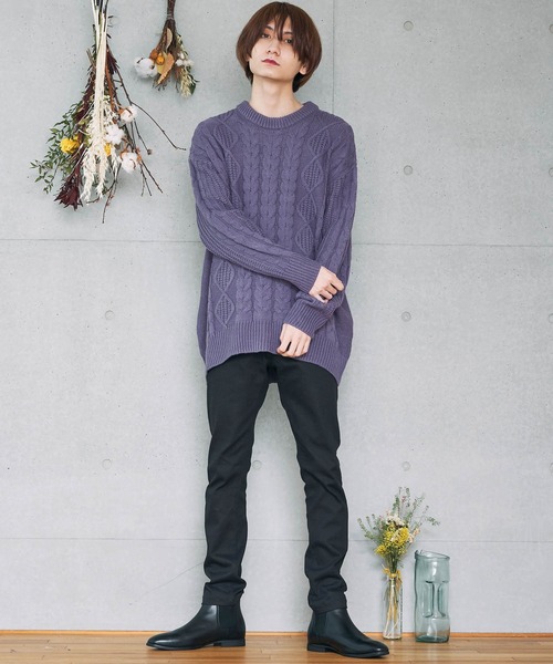 D Factory（ディー ファクトリー）の「オーバーサイズ アラン編み ビッグシルエット クルーネック ケーブルニットセーター（ニット/セーター・メンズ・杢グレー/ブラック/アイボリー/キャメル/パープル/ベージュ/ブラウン/ワイン・FREE）」の19枚目の写真