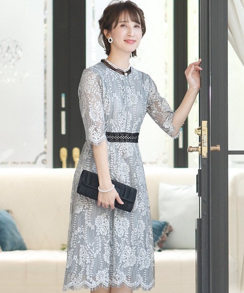 ブランド直営 結婚式ワンピースドレススカラップ七分袖 ロングフォーマル Expectation