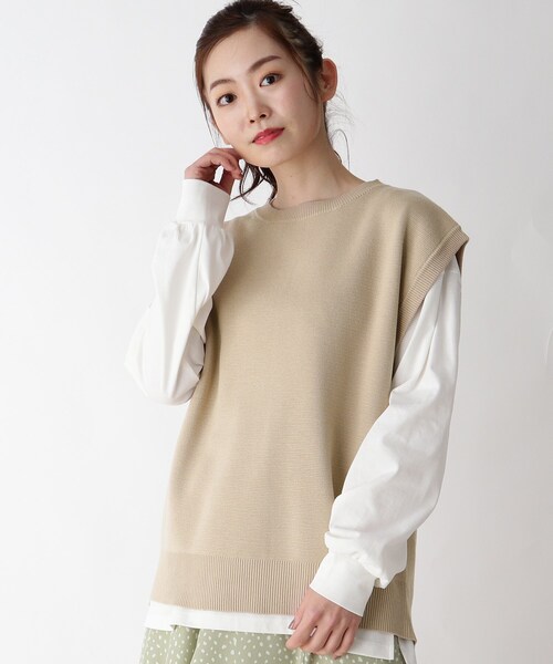 pink adobe（ピンクアドベ）の「◆【M-3L】バックスリット ニットベスト（ニット/セーター・レディース・ライトブルー/ブラック/ライトグリーン/アイボリー/ライトベージュ・44/40/38/42）」の3枚目の写真