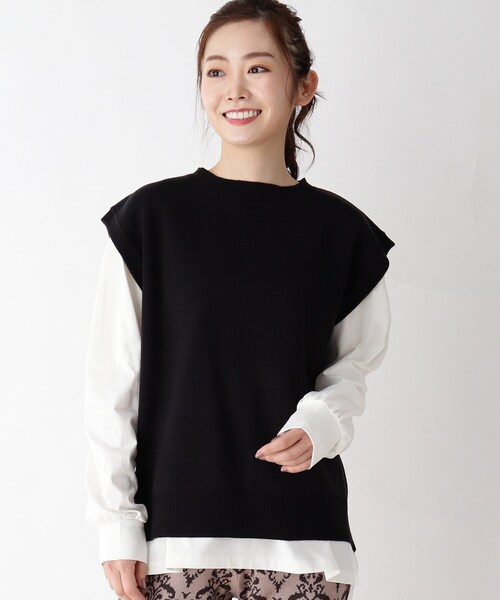 pink adobe（ピンクアドベ）の「◆【M-3L】バックスリット ニットベスト（ニット/セーター・レディース・ライトブルー/ブラック/ライトグリーン/アイボリー/ライトベージュ・44/40/38/42）」の2枚目の写真