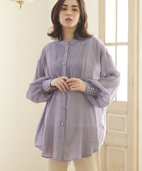 MATCH&more（マッチアンドモア）の「シアーピンタックシャツ（シャツ/ブラウス・レディース・パープル/ブラウン/オフホワイト・FREE）」の3枚目の写真