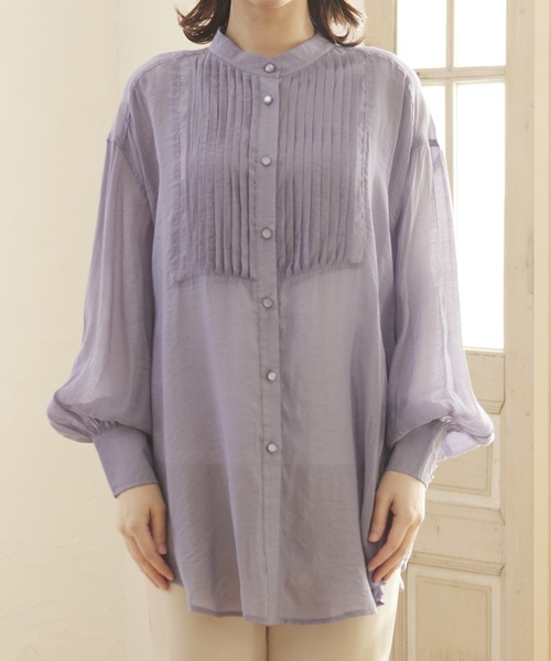 MATCH&more（マッチアンドモア）の「シアーピンタックシャツ（シャツ/ブラウス・レディース・パープル/ブラウン/オフホワイト・FREE）」の5枚目の写真
