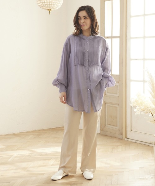 MATCH&more（マッチアンドモア）の「シアーピンタックシャツ（シャツ/ブラウス・レディース・パープル/ブラウン/オフホワイト・FREE）」の12枚目の写真