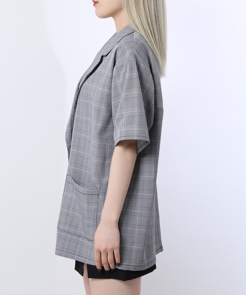 WC（ダブル シー）の「WC/カラー半袖ジャケット（テーラードジャケット・レディース・ブラック/グリーン/チェック・FREE）」の6枚目の写真