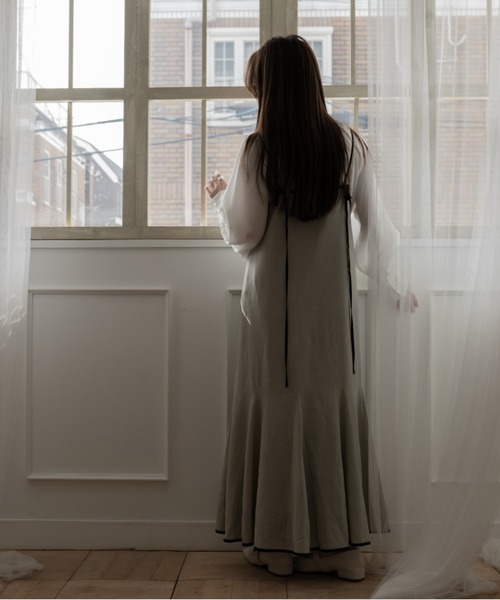 kicuri(キクリ)の「【低身長向けXSサイズ有】イージーケア/ウォッシャブル/リネンライクパイピングキャミワンピース(ワンピース・レディース・ベージュ/ミント・SMALL/X-SMALL)」の15枚目の写真