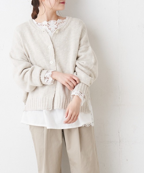 PUAL CE CIN（ピュアルセシン）の「綿麻スラブ針抜きカーディガン（カーディガン/ボレロ・レディース・ホワイト/ナチュラル/ブラック・FREE）」の3枚目の写真