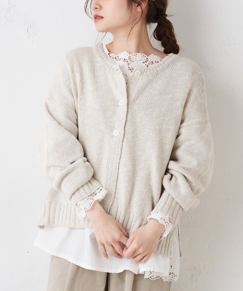 PUAL CE CIN（ピュアルセシン）の「綿麻スラブ針抜きカーディガン（カーディガン/ボレロ・レディース・ホワイト/ナチュラル/ブラック・FREE）」の11枚目の写真