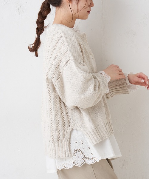 PUAL CE CIN（ピュアルセシン）の「綿麻スラブ針抜きカーディガン（カーディガン/ボレロ・レディース・ホワイト/ナチュラル/ブラック・FREE）」の12枚目の写真