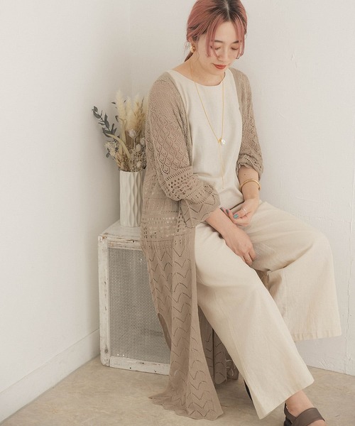 ITEMS URBANRESEARCH（アイテムズ アーバンリサーチ）の「透かし編みニットロングカーディガン（カーディガン/ボレロ・レディース・グレー/グリーン/グレー系その他・FREE）」の3枚目の写真