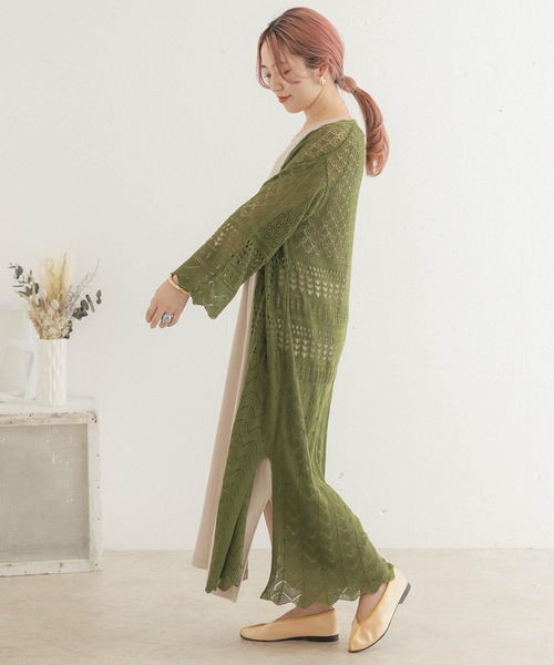 ITEMS URBANRESEARCH（アイテムズ アーバンリサーチ）の「透かし編みニットロングカーディガン（カーディガン/ボレロ・レディース・グレー/グリーン/グレー系その他・FREE）」の4枚目の写真