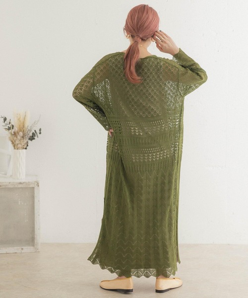 ITEMS URBANRESEARCH（アイテムズ アーバンリサーチ）の「透かし編みニットロングカーディガン（カーディガン/ボレロ・レディース・グレー/グリーン/グレー系その他・FREE）」の5枚目の写真