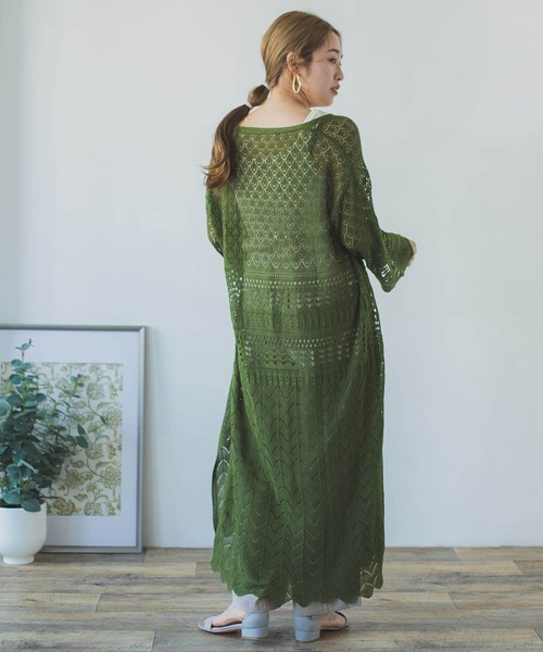 ITEMS URBANRESEARCH（アイテムズ アーバンリサーチ）の「透かし編みニットロングカーディガン（カーディガン/ボレロ・レディース・グレー/グリーン/グレー系その他・FREE）」の6枚目の写真