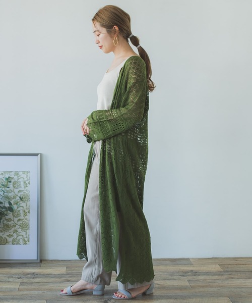 ITEMS URBANRESEARCH（アイテムズ アーバンリサーチ）の「透かし編みニットロングカーディガン（カーディガン/ボレロ・レディース・グレー/グリーン/グレー系その他・FREE）」の8枚目の写真