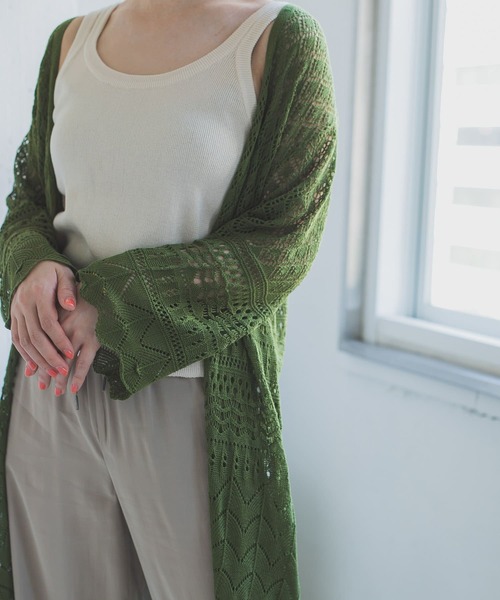 ITEMS URBANRESEARCH（アイテムズ アーバンリサーチ）の「透かし編みニットロングカーディガン（カーディガン/ボレロ・レディース・グレー/グリーン/グレー系その他・FREE）」の11枚目の写真