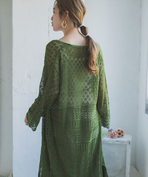 ITEMS URBANRESEARCH（アイテムズ アーバンリサーチ）の「透かし編みニットロングカーディガン（カーディガン/ボレロ・レディース・グレー/グリーン/グレー系その他・FREE）」の13枚目の写真