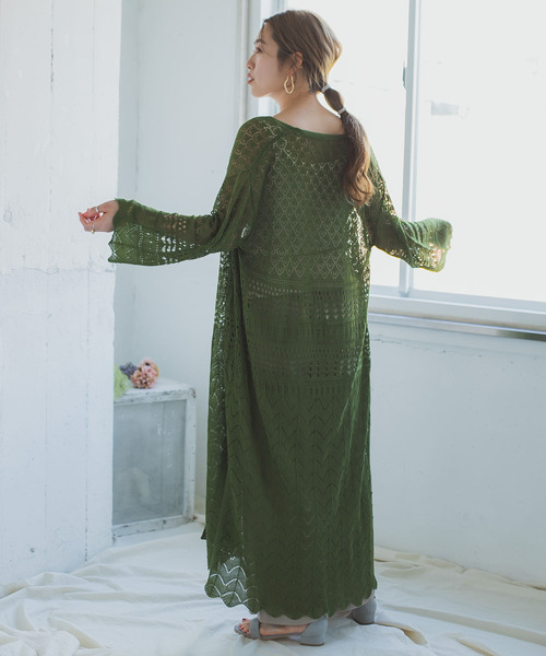 ITEMS URBANRESEARCH（アイテムズ アーバンリサーチ）の「透かし編みニットロングカーディガン（カーディガン/ボレロ・レディース・グレー/グリーン/グレー系その他・FREE）」の15枚目の写真