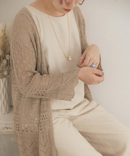 ITEMS URBANRESEARCH（アイテムズ アーバンリサーチ）の「透かし編みニットロングカーディガン（カーディガン/ボレロ・レディース・グレー/グリーン/グレー系その他・FREE）」の16枚目の写真