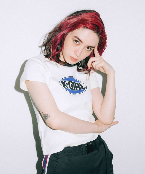 X-girl（エックスガール）の「OVAL LOGO BABY TEE（Tシャツ/カットソー・レディース・ホワイト/ブラック/ライトブルー・S/M）」の6枚目の写真