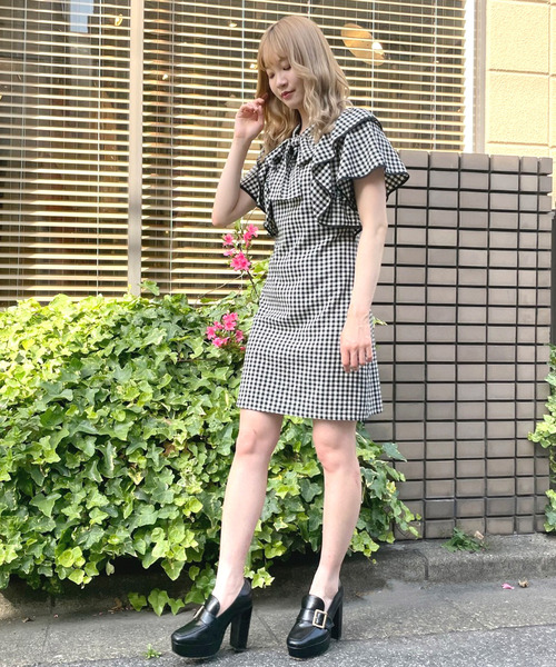 特別価格☆トリーバーチ Cora チェック柄 ボトムフリル ワンピ ギンガムチェック柄ショルダーオープンフリルワンピース[ta056